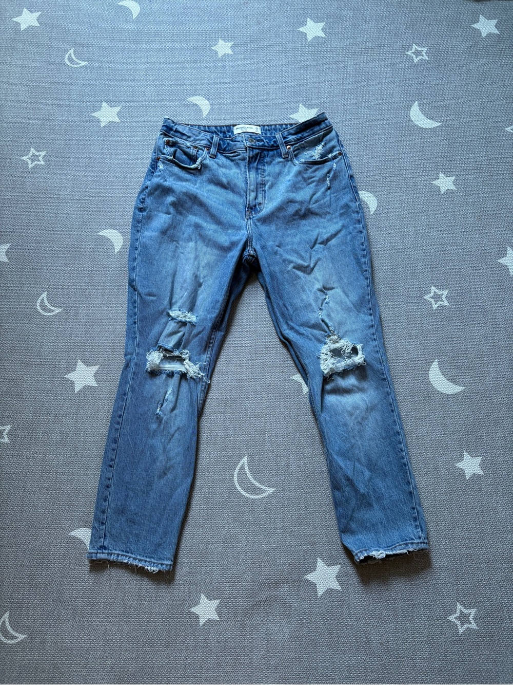 Abercrombie & Fitch Light Blue Distressed Straight-Leg Jeans